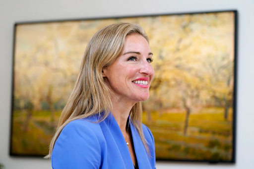 Former Democratic candidate for the Virginia House of Delegates, Susanna Gibson, smiles during an interview at her home in Henrico, Virginia in November 2023.