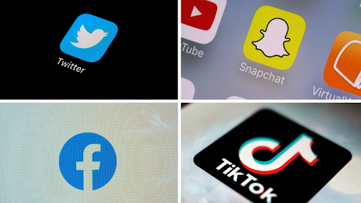 Logos of Twitter, Snapchat, Facebook and TikTok