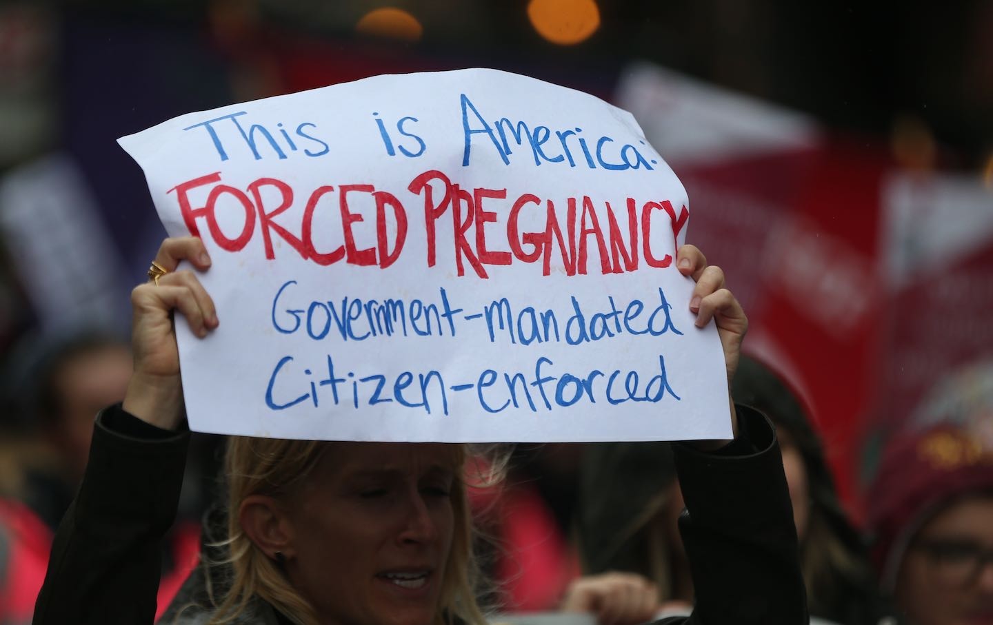 A protester at Trafalgar Square following the abortion ban in Texas, on October 2, 2021, in London, United Kingdom.