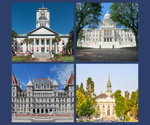 Collage of four State House buildings 