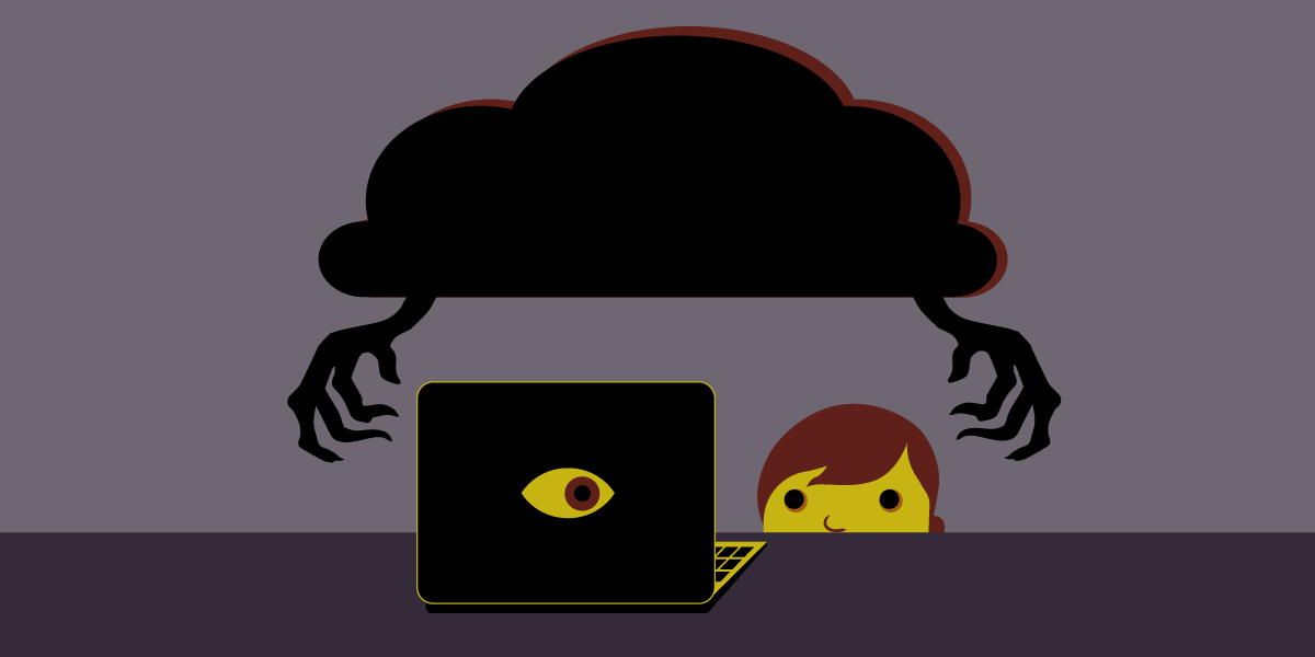 An illustration of a storm cloud over a laptop. 
